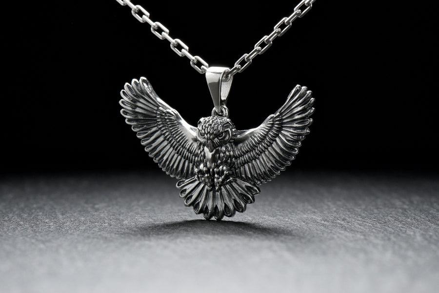 owl pendant	owl necklace	owl jewelry	silver owl pendant	owl necklace men	pendentif chouette (etsy image id: 6995273068)
