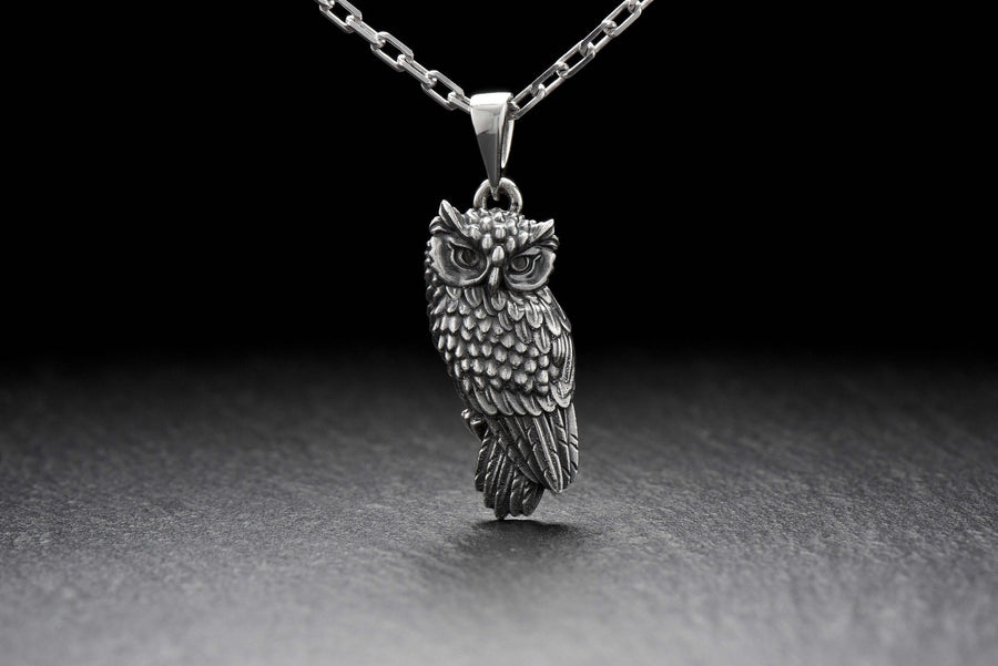 owl pendant	owl necklace	owl jewelry	silver owl pendant	owl necklace men	pendentif chouette __etsy:4195413779