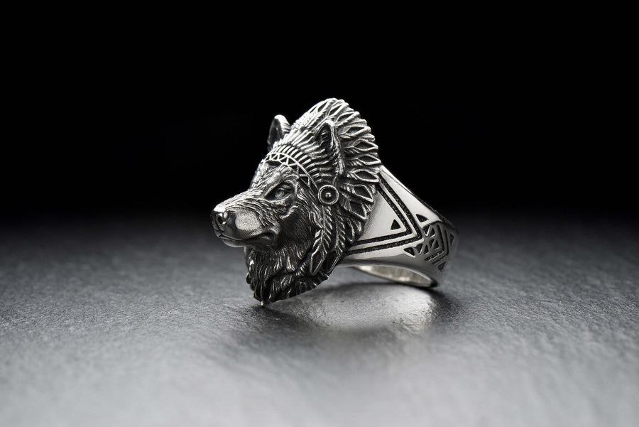 Sterling Silver Wolf Chief Ring, Wolf Totem Jewelry,Wolf Ring, Silver Wolf  Style Gift, Wild Animal lovers Ring, Wolf Lovers Gift