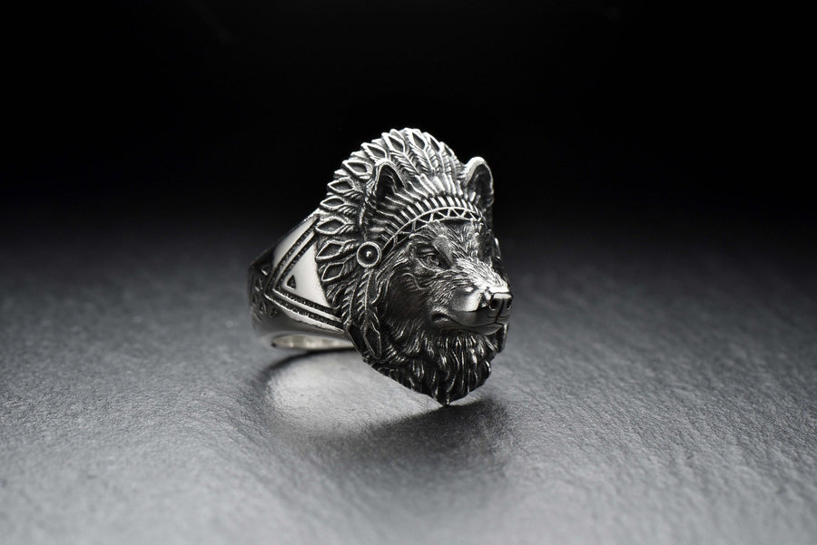 Sterling Silver Wolf Chief Ring, Wolf Totem Jewelry,Wolf Ring, Silver Wolf  Style Gift, Wild Animal lovers Ring, Wolf Lovers Gift