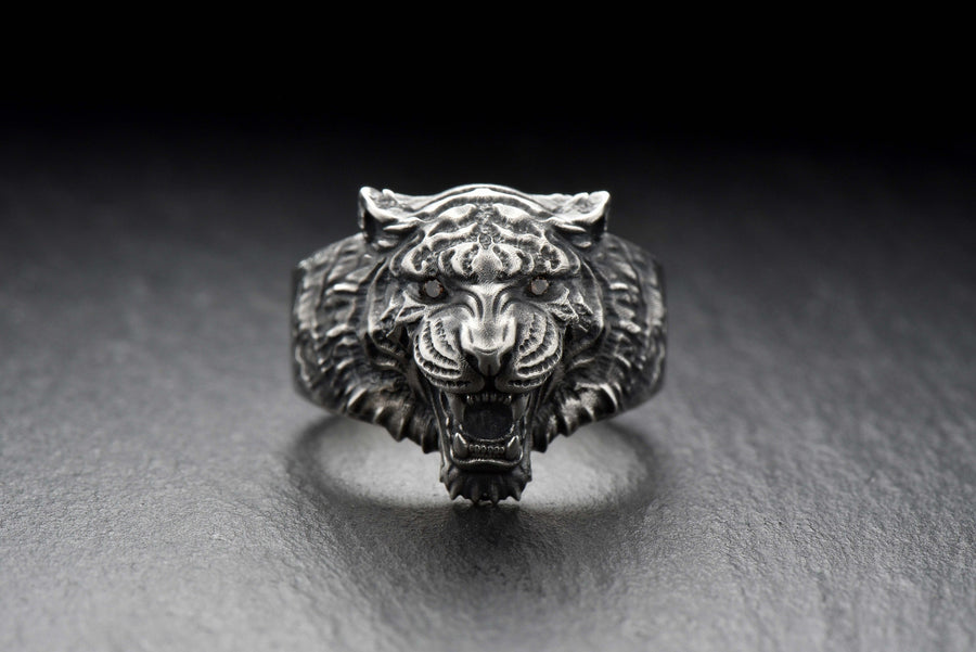 Sterling Silver Siberian Tiger Ring: Handmade Animal Jewelry