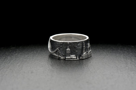 Show off your love for Istanbul with this stunning Cityscape Ring! Crafted from sterling silver and featuring a beautiful depiction of the iconic Bosfor Bridge, this ring is sure to turn heads wherever you go. (etsy image id: 4197601759)