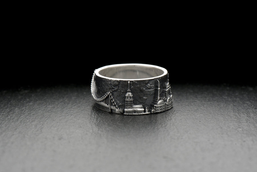 Show your love for the historic city of Istanbul with this stunning cityscape ring! Crafted with sterling silver and featuring a detailed depiction of the Bosfor Bridge, this Istanbul ring is both beautiful and meaningful. (etsy image id: 7261950068)