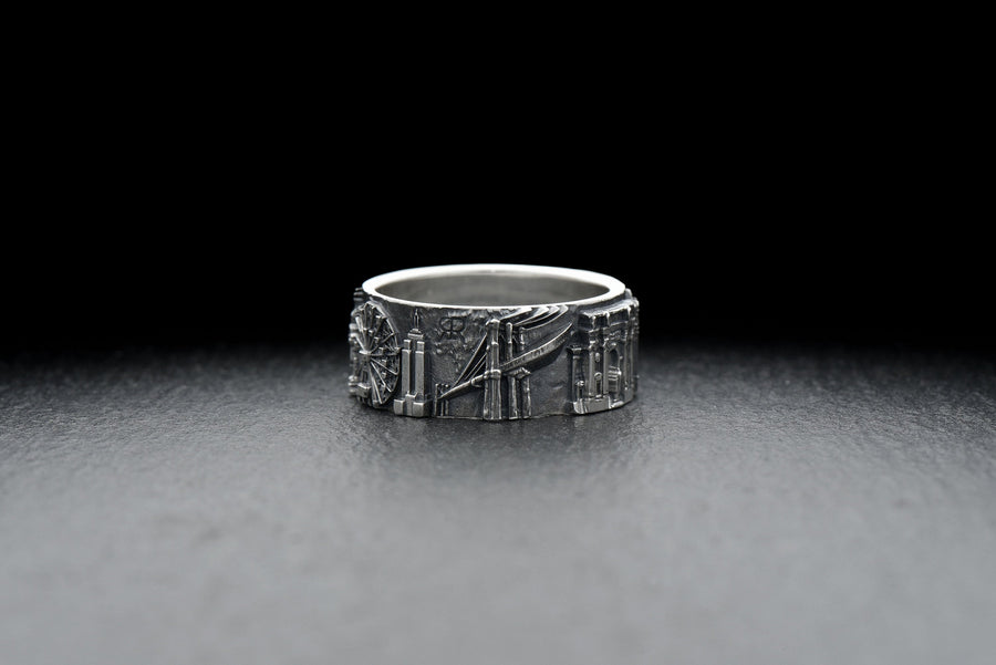 sterling silver ring	New York Skyline	NY souvenir	NYC	Brooklyn bridge	New York ring	Amerikanischer Ring	Bague New-Yorkaise	Cityscape	America	American souvenir	new york	new york cityscape (etsy image id: 7384496001)