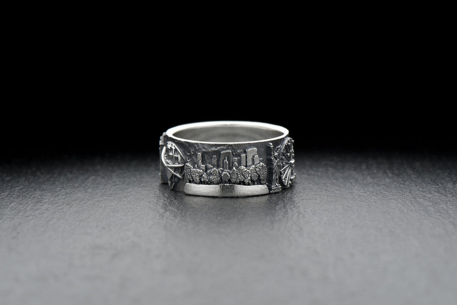 sterling silver ring	New York Skyline	NY souvenir	NYC	Brooklyn bridge	New York ring	Amerikanischer Ring	Bague New-Yorkaise	Cityscape	America	American souvenir	new york	new york cityscape (etsy image id: 7384496001)