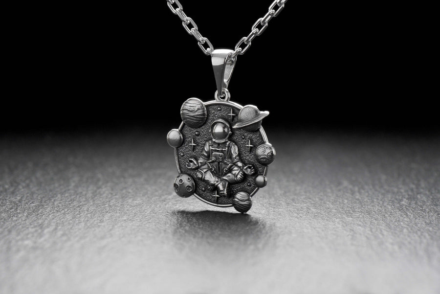 Sterling Silver Meditating Astronaut Pendant: Handmade Space Jewelry (etsy image id: 5228529533)
