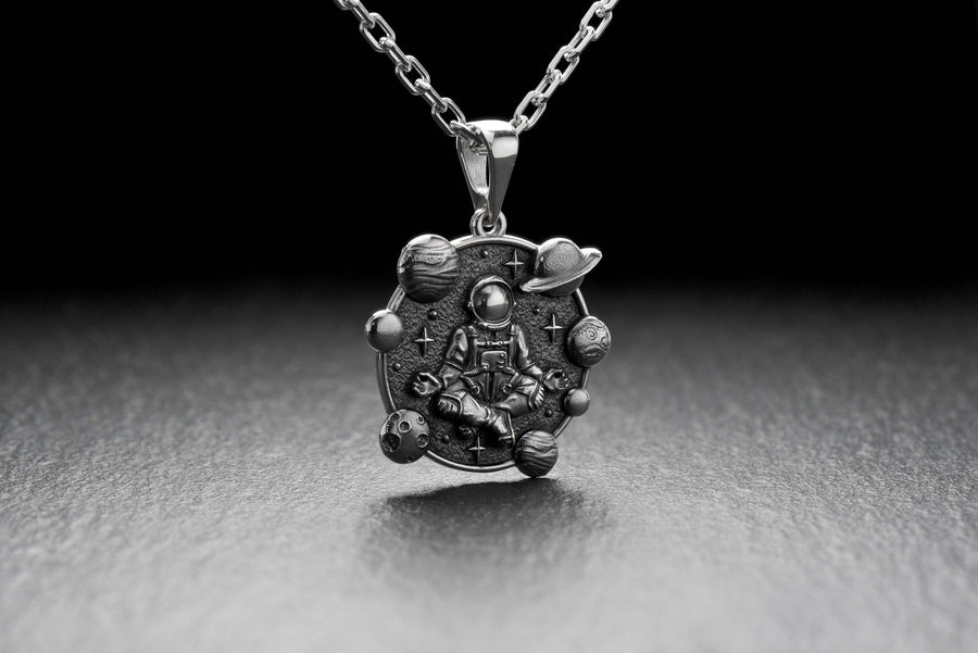 Sterling Silver Meditating Astronaut Pendant: Handmade Space Jewelry (etsy image id: 5228529533)