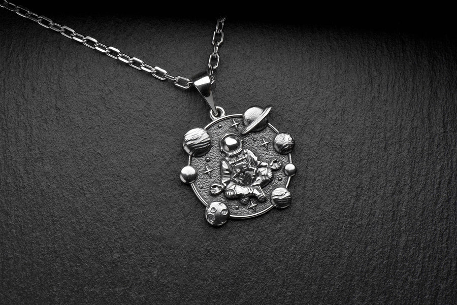 Sterling Silver Meditating Astronaut Pendant: Handmade Space Jewelry (etsy image id: 5228529533)