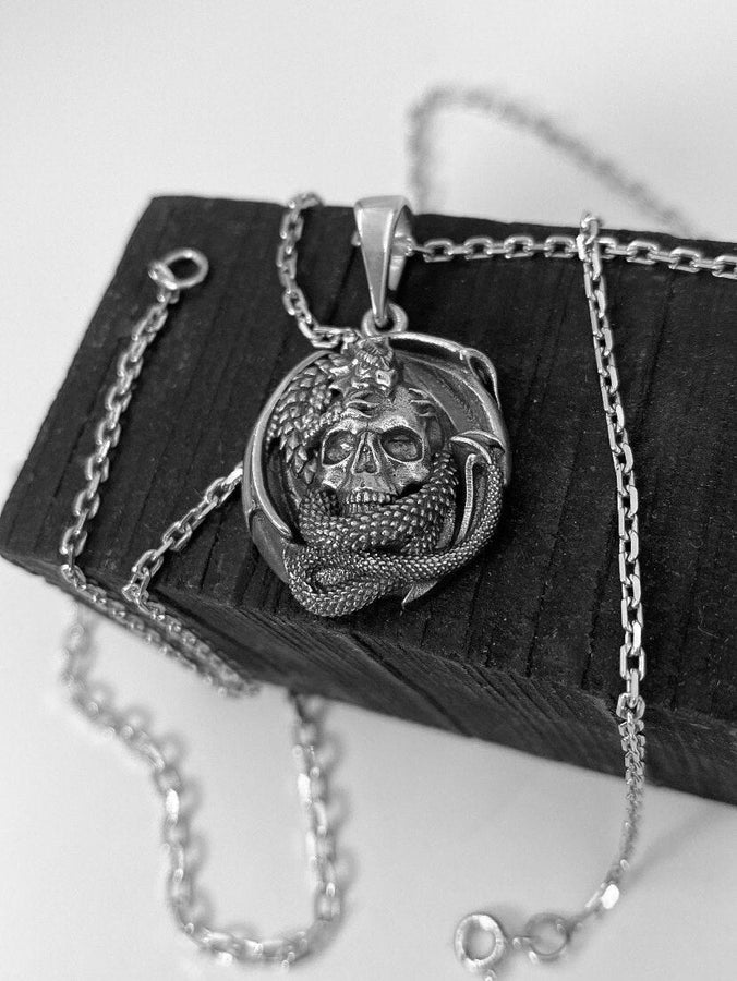 Dragon jewelry	dragon pendant	skull silver jewelry	silver pendant	dragon skull	silver skull (etsy image id: 4091749331)