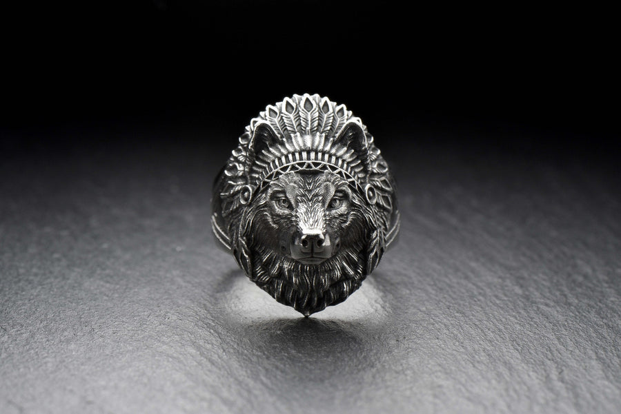 Sterling Silver Wolf Chief Ring, Wolf Totem Jewelry,Wolf Ring, Silver Wolf  Style Gift, Wild Animal lovers Ring, Wolf Lovers Gift