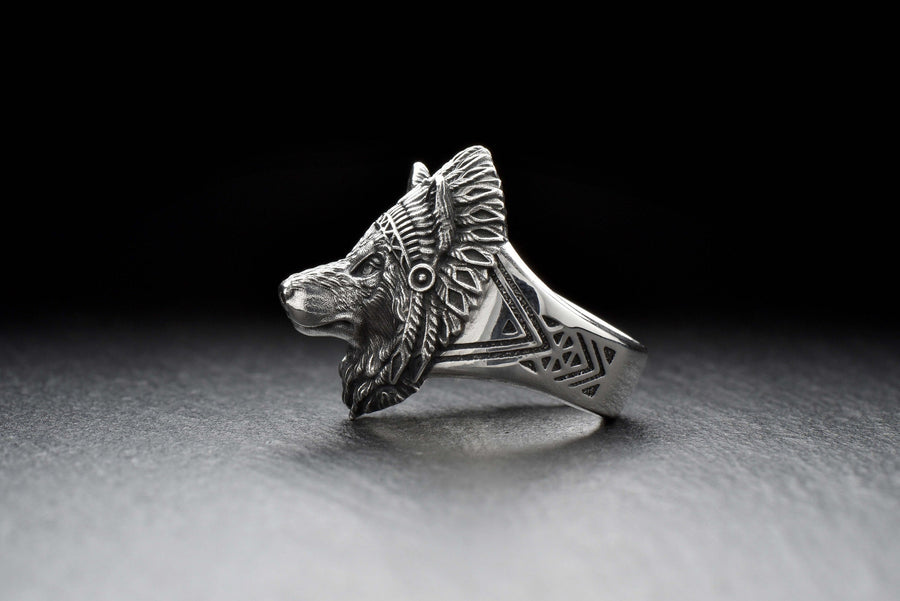 Sterling Silver Wolf Chief Ring, Wolf Totem Jewelry,Wolf Ring, Silver Wolf  Style Gift, Wild Animal lovers Ring, Wolf Lovers Gift