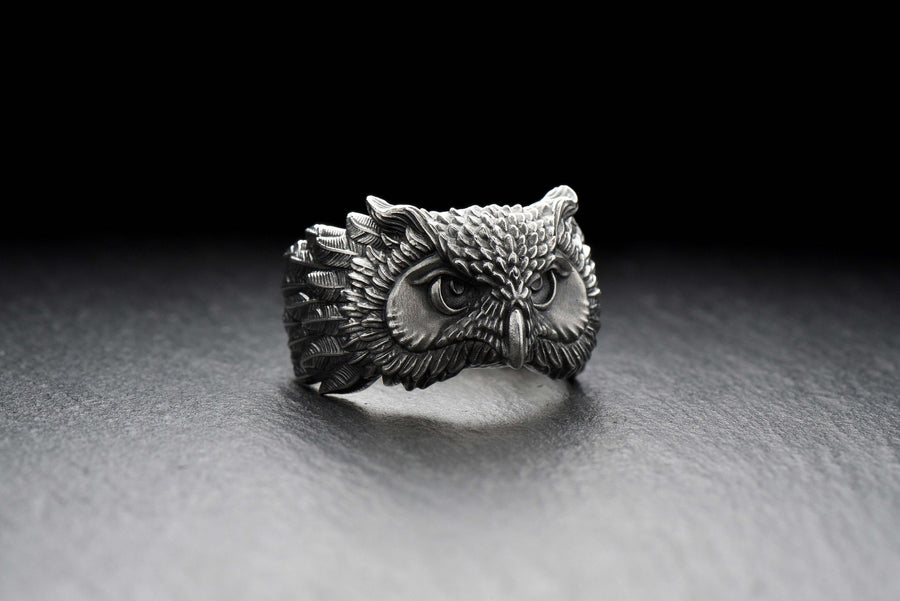 Oxidized Sterling Silver Owl Ring: Bird Totem Jewelry __etsy:6999874786