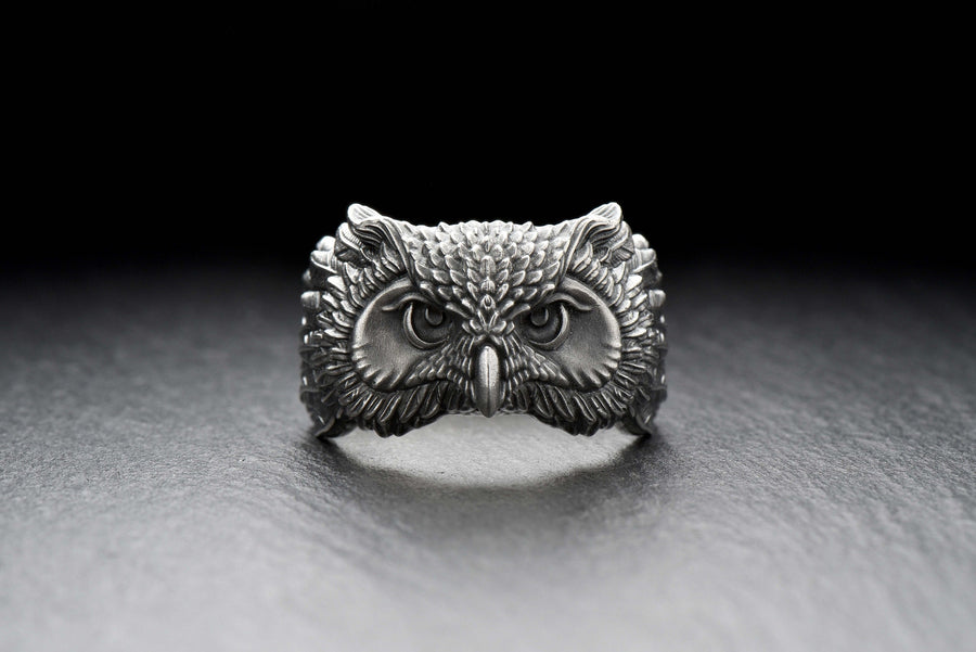 Oxidized Sterling Silver Owl Ring: Bird Totem Jewelry __etsy:6999874786