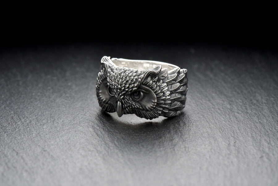 Oxidized Sterling Silver Owl Ring: Bird Totem Jewelry __etsy:6999874786