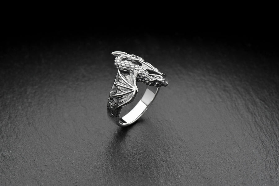 Sterling Silver Soaring Dragon Ring: Handmade Fantasy Jewelry (etsy image id: 5634644497)