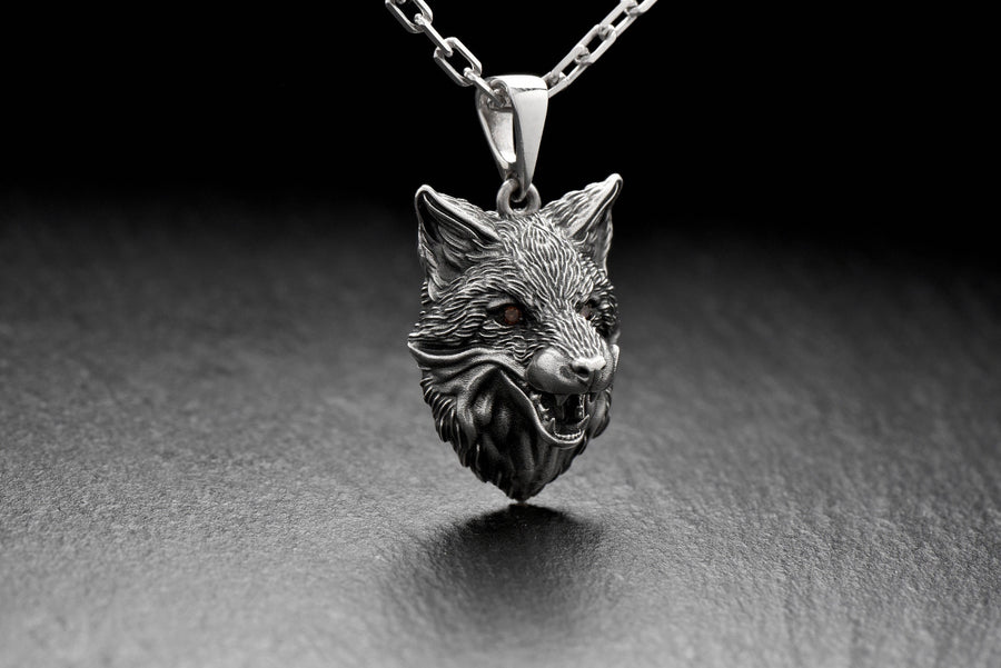 Sterling Silver Licking Fox Pendant, Handmade Fierce Fox Necklace, Wild Fox Head Necklace, Fox Lovers Gift, Forest Spirit Amulet