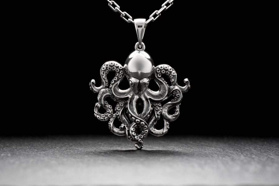 sea jewelry	ocean jewelry	pendentif pieuvre	poulpe d'argent	pendant	squid necklace	sea lover gift (etsy image id: 7178767224)