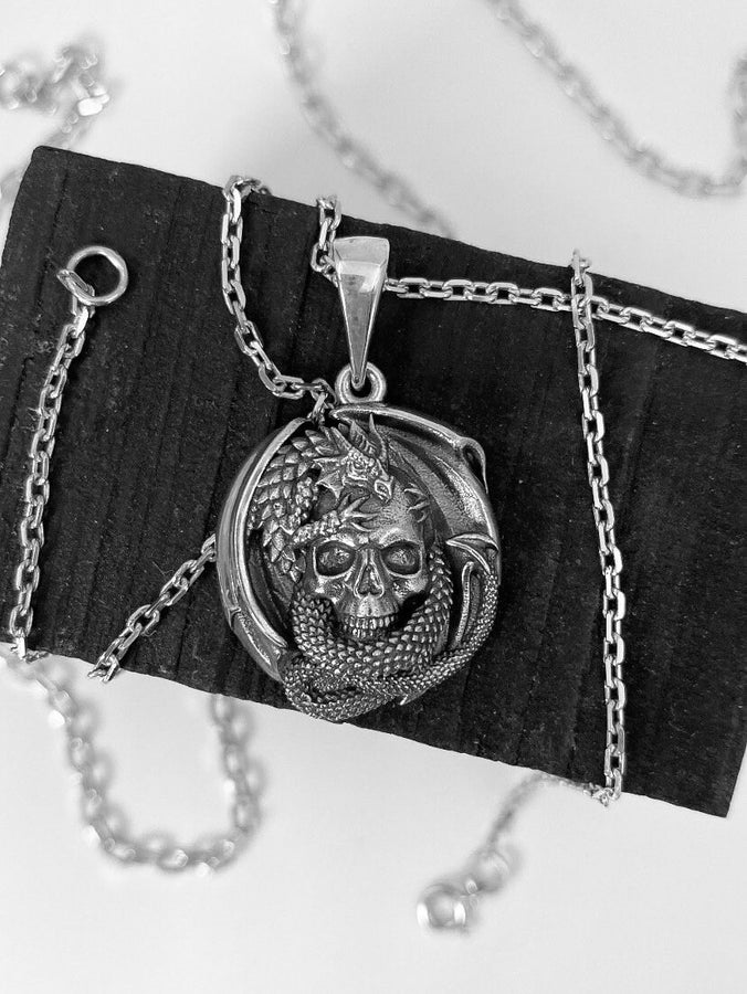 Dragon jewelry	dragon pendant	skull silver jewelry	silver pendant	dragon skull	silver skull (etsy image id: 4091749331)