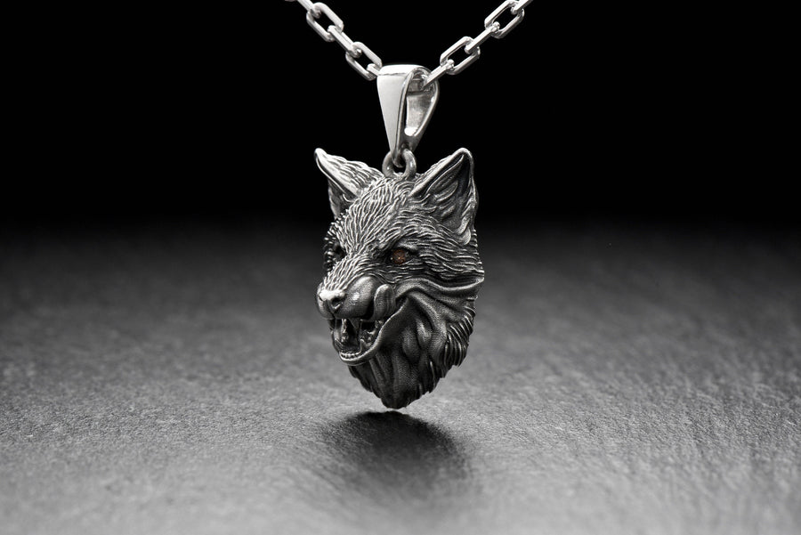 Sterling Silver Licking Fox Pendant, Handmade Fierce Fox Necklace, Wild Fox Head Necklace, Fox Lovers Gift, Forest Spirit Amulet