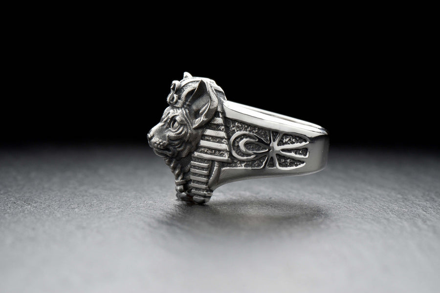 Cat Pharaoh Silver Ring – Egyptian Sphynx Cat Jewelry in Sterling Silver, Ancient Goddess Bastet Inspired Ring