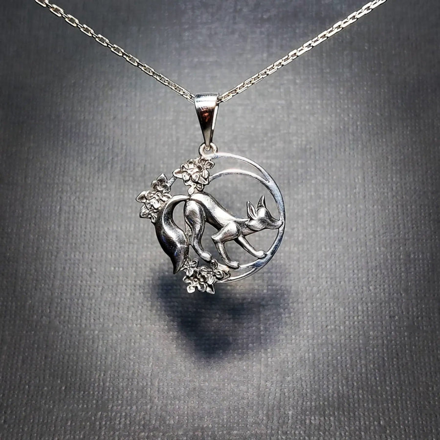 Sterling Silver Fox Necklace: Flower Art Animal Pendant (etsy image id: 5531050021)