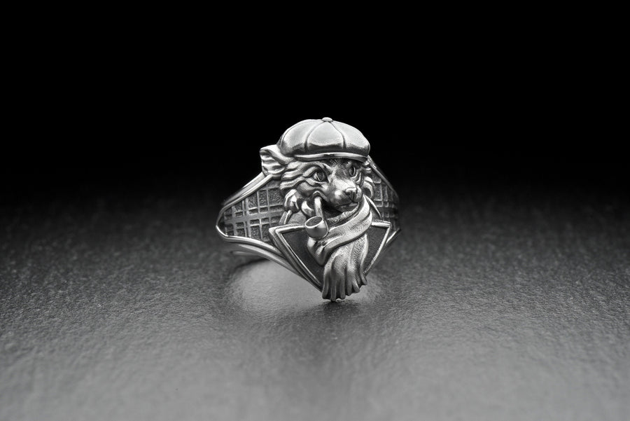 Sterling Silver Fox Ring, Smoking Detective Fox Ring, Handmade Animal Jewelry, Fox Lover Gift, Victorian Style Animal Ring, Fox Alex (etsy image id: 4316145454)