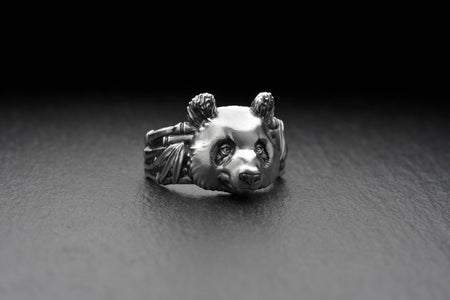 Signet ring	silver signet ring	signet silver ring	men jewelry	jewelry for men	panda ring	calm panda (etsy image id: 4320947446)