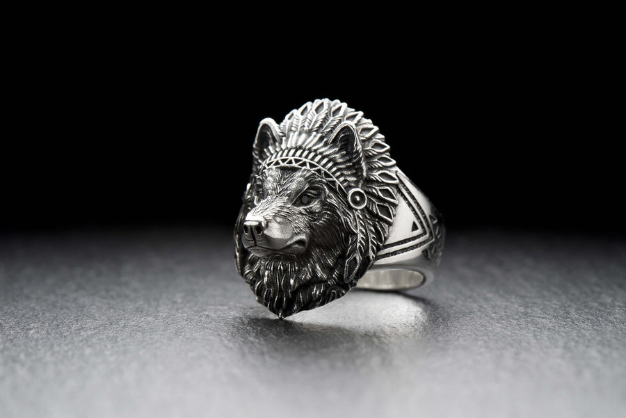 Sterling Silver Wolf Chief Ring, Wolf Totem Jewelry,Wolf Ring, Silver Wolf  Style Gift, Wild Animal lovers Ring, Wolf Lovers Gift