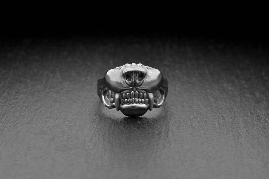 Signet ring	men's jewelry	animal signet ring	signet silver ring	wolf	samurai	mask (etsy image id: 4323229540)