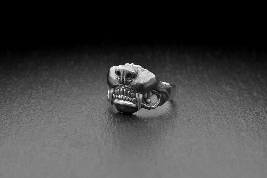 Signet ring	men's jewelry	animal signet ring	signet silver ring	wolf	samurai	mask (etsy image id: 4323229540)
