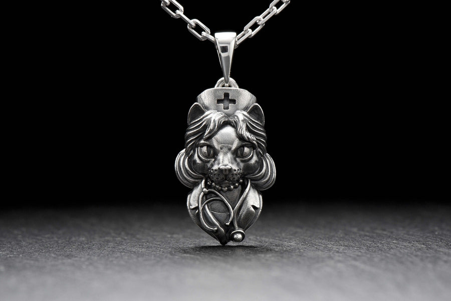 silver pendant	animal jewelry	cat silver	cat pendant	cat necklace	silver necklace	silver cat	nurse cat	nurse gift	doctor gift	doctor cat	nurse pendant	cat nurse (etsy image id: 4359729707)