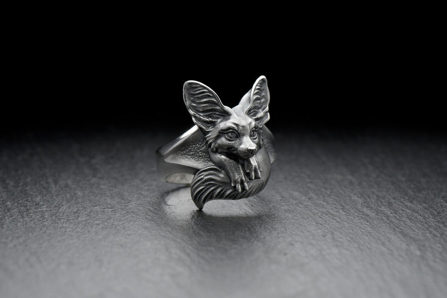 silver signet ring	animal silver ring	fennec jewelry	fennec animal	fox lover ring	fennec fox