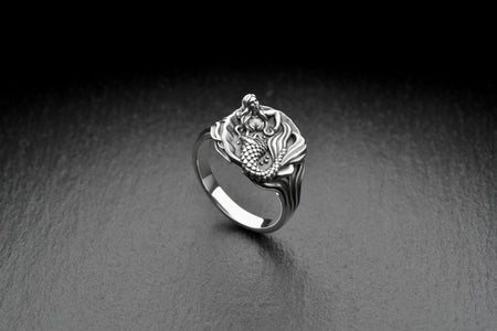 Signet ring	silver signet ring	signet silver ring	mermaid ring	sea lover gift	sea creature	mythology jewelry	siren ring	siren silver	Meerjungfrau-Ring	bague sirène	sirène anneau	Sirenenring (etsy image id: 4370489775)