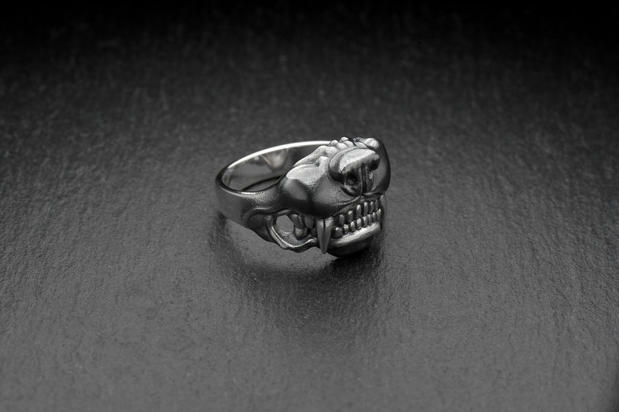 Signet ring	men's jewelry	animal signet ring	signet silver ring	wolf	samurai	mask (etsy image id: 4323229540)