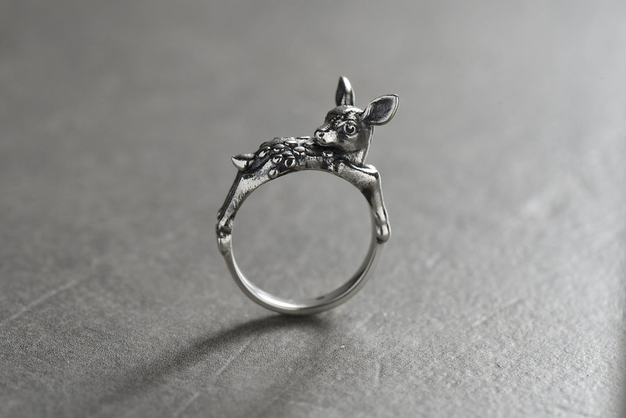 animal jewelry	silver ring	totem ring	safari	forest	deer	baby deer	love gift	baby gift	gift for her	deer ring	cerf	Hirsch (etsy image id: 4421935883)