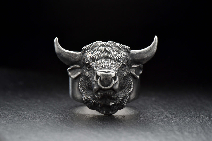 Sterling Silver Bull Ring: Handmade Animal Jewelry, Taurus Ring