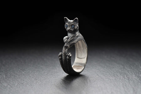 Sterling Silver Thai Cat Ring, Polished Oxidized Animal Jewelry (etsy image id: 4377994926)