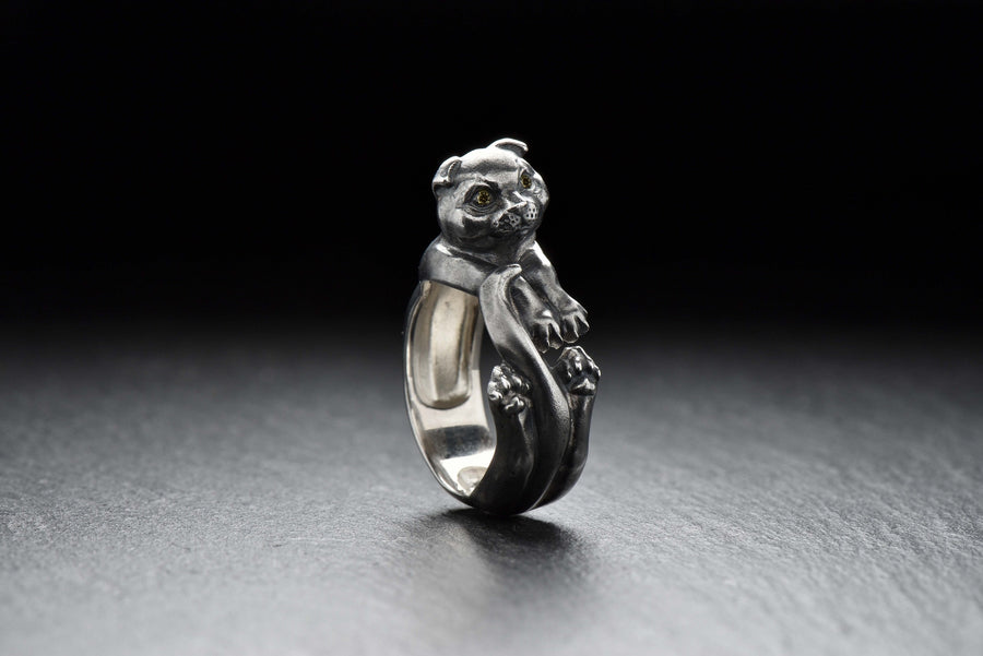 Sterling Silver Scottish Fold Cat Ring: Handmade Pet Jewelry