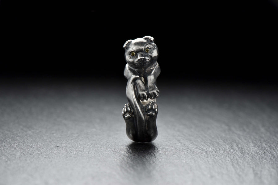 Sterling Silver Scottish Fold Cat Ring: Handmade Pet Jewelry