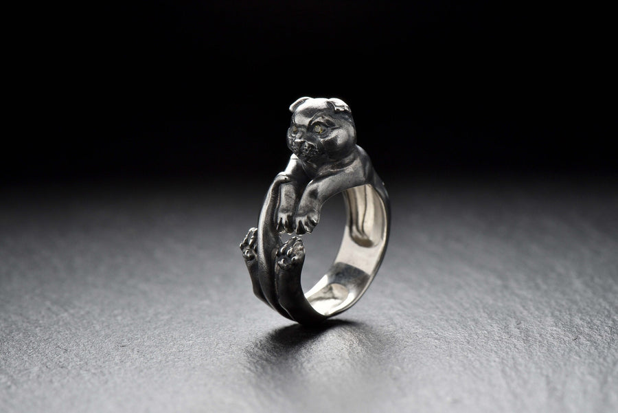Sterling Silver Scottish Fold Cat Ring: Handmade Pet Jewelry