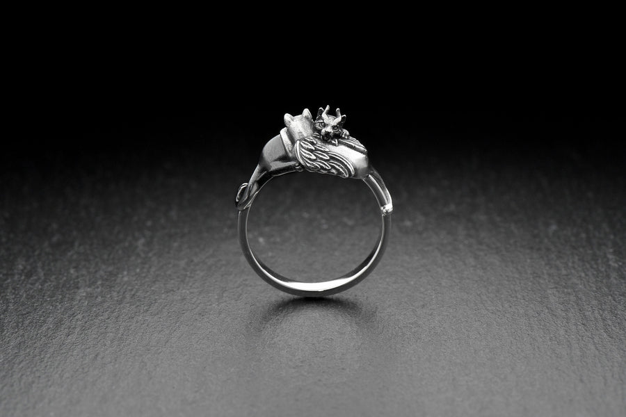 Gothic Angel and Demon Cats Sterling Silver Ring – Yin Yang Jewelry (etsy image id: 7362035362)