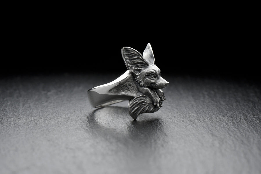 silver signet ring	animal silver ring	fennec jewelry	fennec animal	fox lover ring	fennec fox