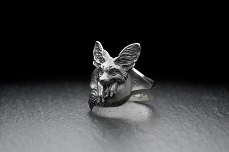 silver signet ring	animal silver ring	fennec jewelry	fennec animal	fox lover ring	fennec fox