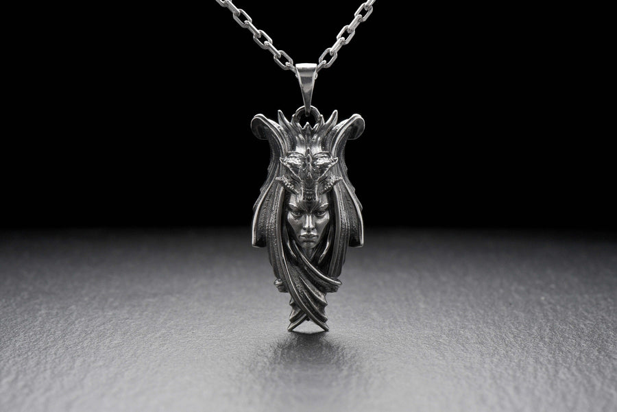 Sterling Silver Lady Dragon Pendant: Fantasy Necklace (etsy image id: 4413374709)