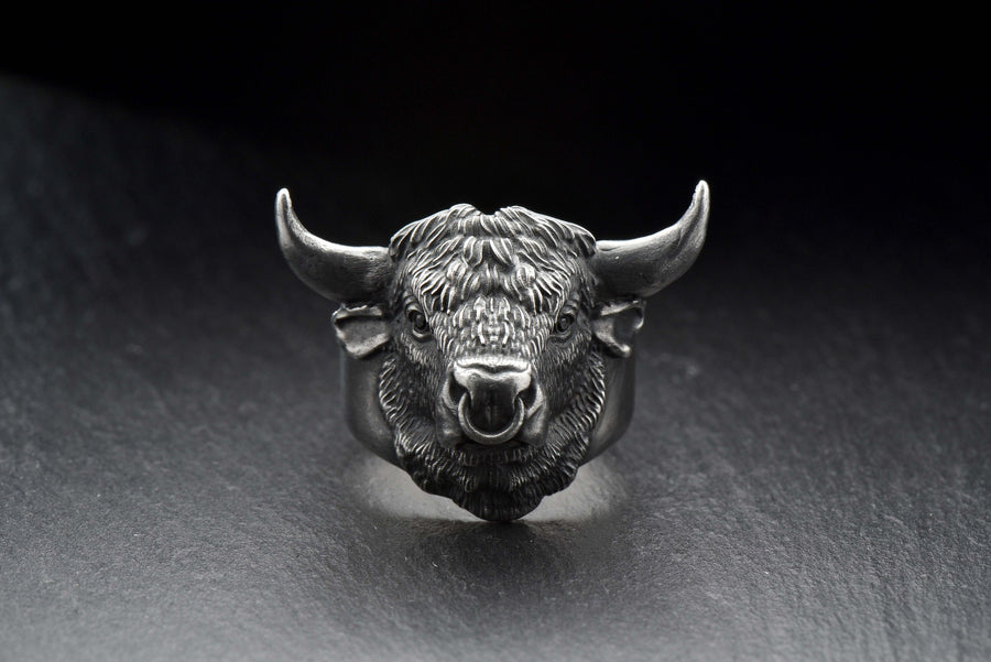 Sterling Silver Bull Ring: Handmade Animal Jewelry, Taurus Ring