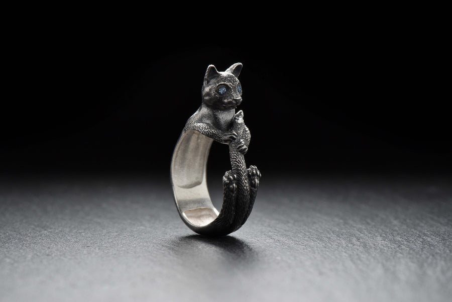 Sterling Silver Thai Cat Ring, Polished Oxidized Animal Jewelry (etsy image id: 4377994926)