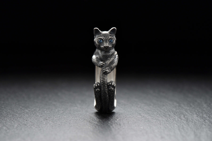 Sterling Silver Thai Cat Ring, Polished Oxidized Animal Jewelry (etsy image id: 4377994926)