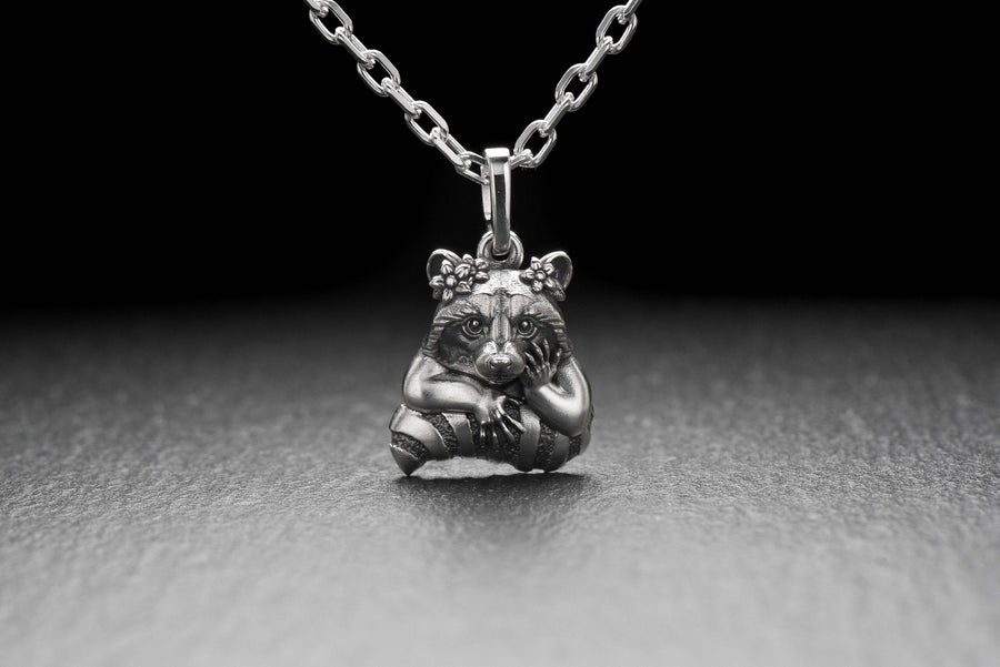 coon pendant	raccoon lover gift	raccoon necklace	cute gift	Procyon	silver pendant	raccoon	bff gifts	animal jewelry	family jewelry	gift for her	raccoon jewelry	raccoon charm (etsy image id: 4534779856)