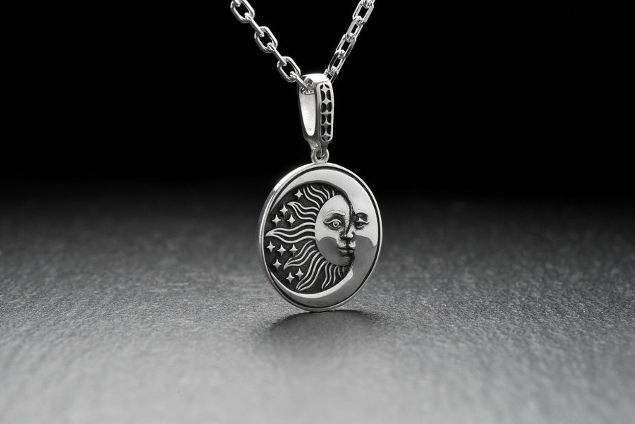 silver pendant	silver jewelry	Jewelry Sun and Moon	Pendant Sun and Moon	Moon necklace	Sun necklace	moon pendant	Sun pendant	sterling silver	gift for her	day and night	celestial jewelry	Light and darkness (etsy image id: 4613934491)