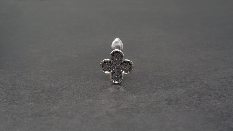 With their timeless beauty and one-of-a-kind design, these earrings are a must-have accessory for anyone who wants to stand out from the crowd. Don't miss this opportunity to own a piece of gothic elegance, order now! The image highlights the contrast between the two sections. The stud features a dense, "micro-relief" pattern that looks like chainmail or textile. The drop is smooth and linear, providing a visual break. (etsy image id: 7090850125)